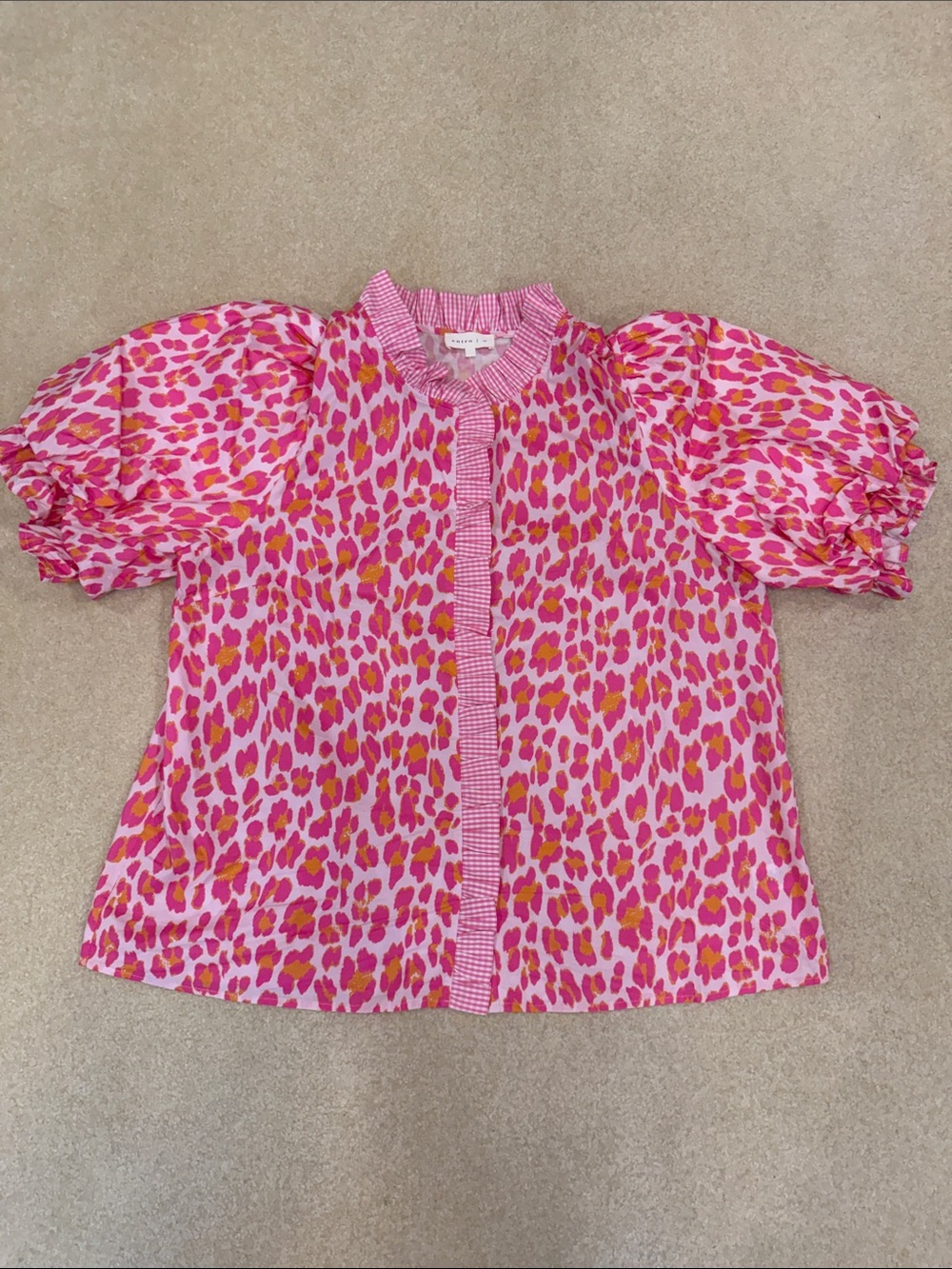 Pink Leopard Print Puff-Sleeve Top